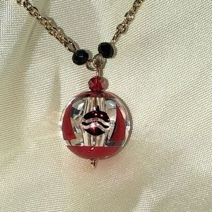 Hand painted red Christmas tree globe necklace NEW